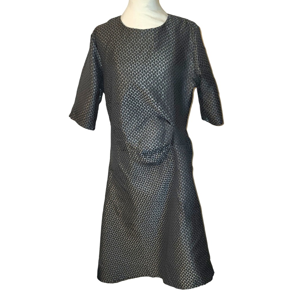 Collection London Silver Black Honeycomb Textured Elbow Sleeve Dress Size 14
